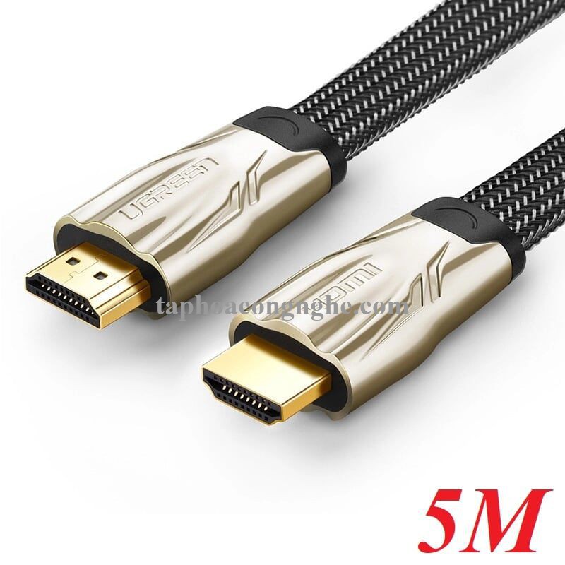 Ugreen 10254 5M màu Đen Cáp tín hiệu HDMI vỏ bọc lưới cao cấp cáp dẹt HD102 30010254